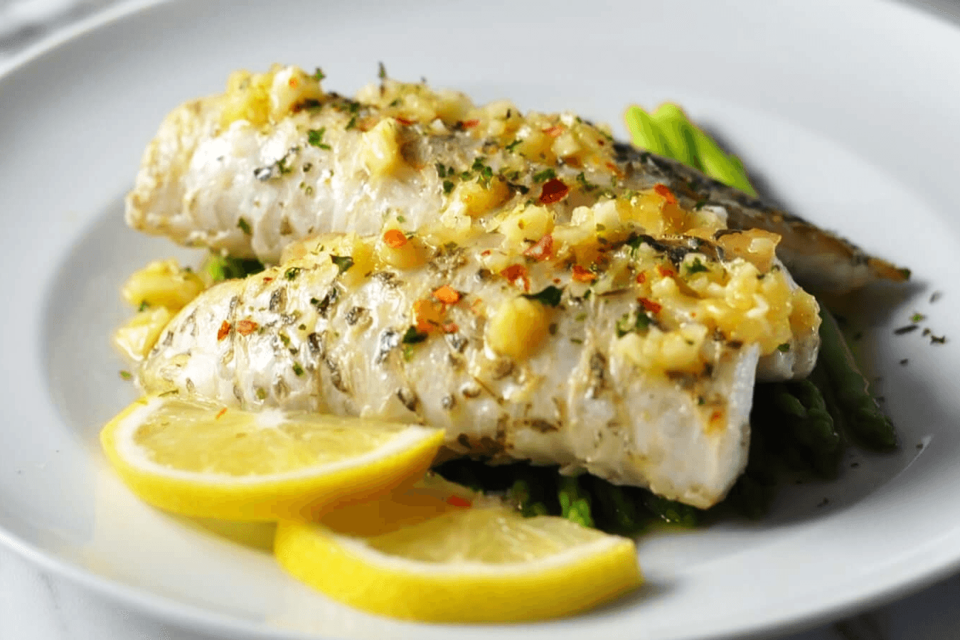 Pan Grilled Barramundi Belly with Lemon Garlic Butter Sauce